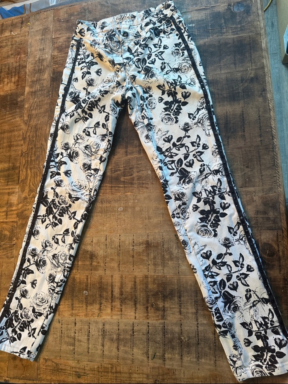 Justice Black & White Floral Skinny Pants for Kids